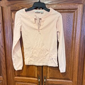 Ralph Lauren Pale Pink Long Sleeve Top with front pocket and flag logo